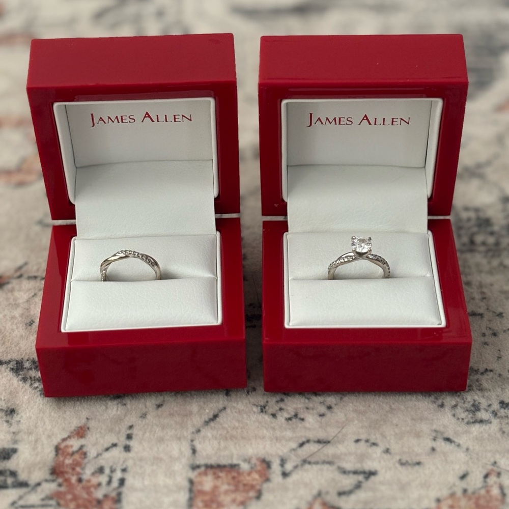 14K white gold engagement ring and wedding band